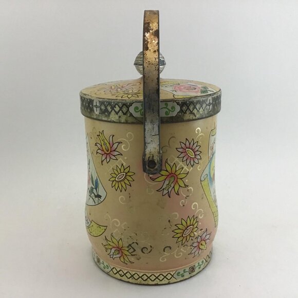 Floral Biscuit Tin With Handle Asian Style Tin Flowers and Butterflies Vintage - Picture 3 of 10